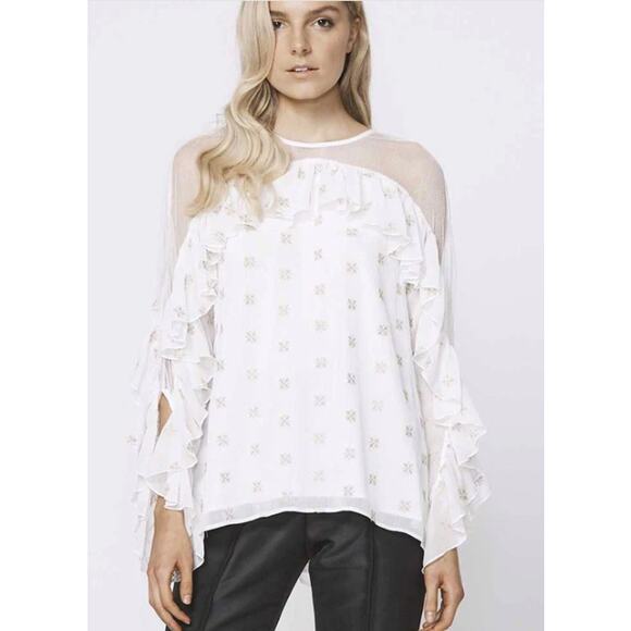 Stevie May Cosmic Currents Gold Embroidery Starry White Top M - Picture 2 of 10